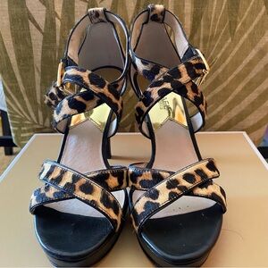 Michael Kors Evie Leather Platform Heels in Printed Haircalf